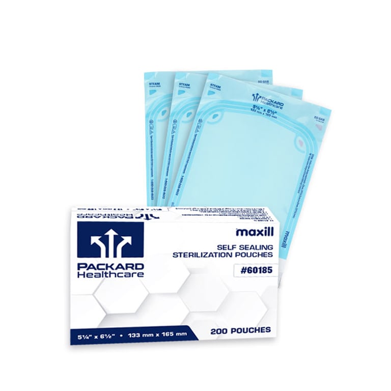Packard Healthcare Sterilization Pouches, 5.25"x6.5", 200/Box. Self sealing pouches