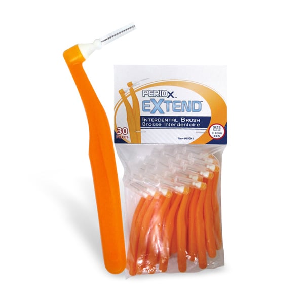 PerioX Extend Interdental Brushes, Extra Small (.7mm), 30 per Resealable Bag. An angled handle