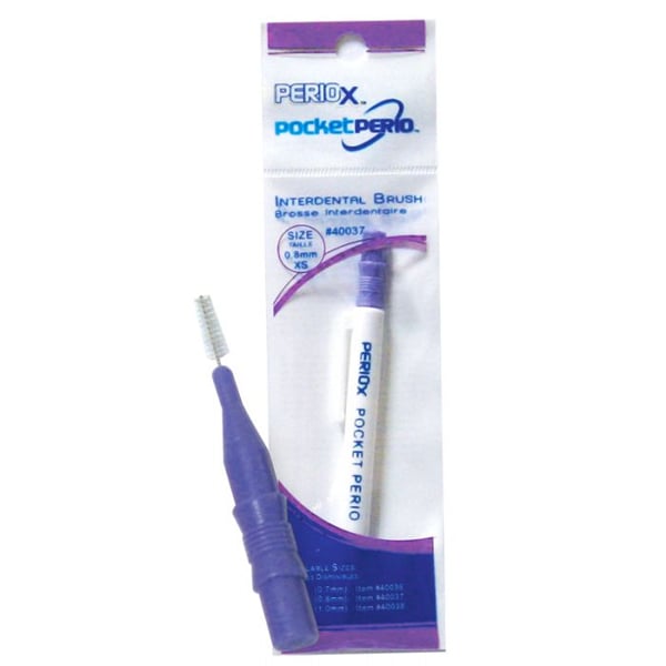 PerioX Pocket Perio Extra Small (0.8mm) Interdental Brush, Purple, 1 Brush per Pack, 12 Packs