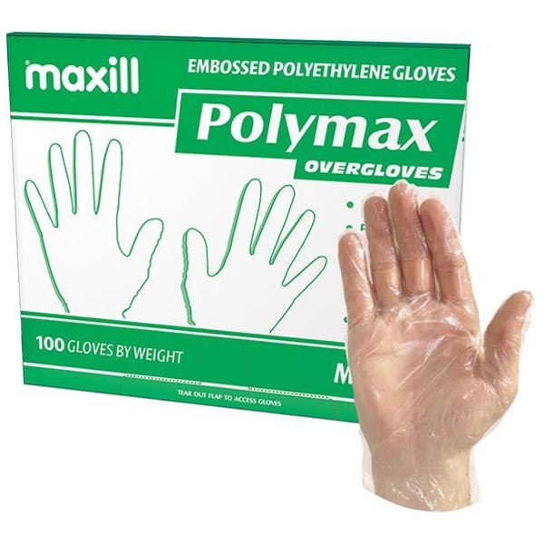 Polymax Embossed Polyethylene Overgloves, Non-sterile, Medium, Case of 1000 Gloves. Latex free
