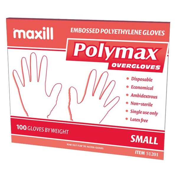 Polymax Embossed Polyethylene Overgloves, Non-sterile, Small, Case of 1000 Gloves. Latex free