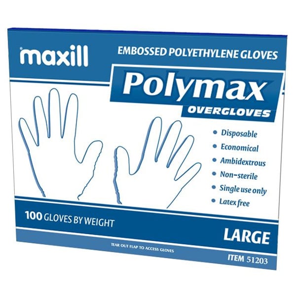 Polymax Embossed Polyethylene Overgloves, Non-sterile, Large, Case of 1000 Gloves. Latex free