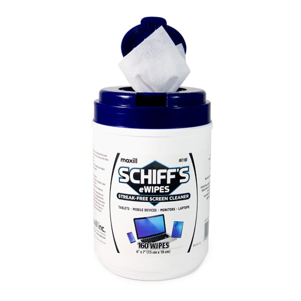 SCHIFF’S 6" x 7" eWIPES Streak-Free Screen Cleaning Wipes, 160 Wipes per Canister, 1/Pk