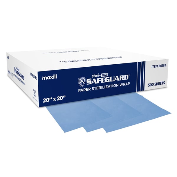 steri-sox Safeguard 20" x 20" Paper Sterilization Wrap, 500 Sheets/Box