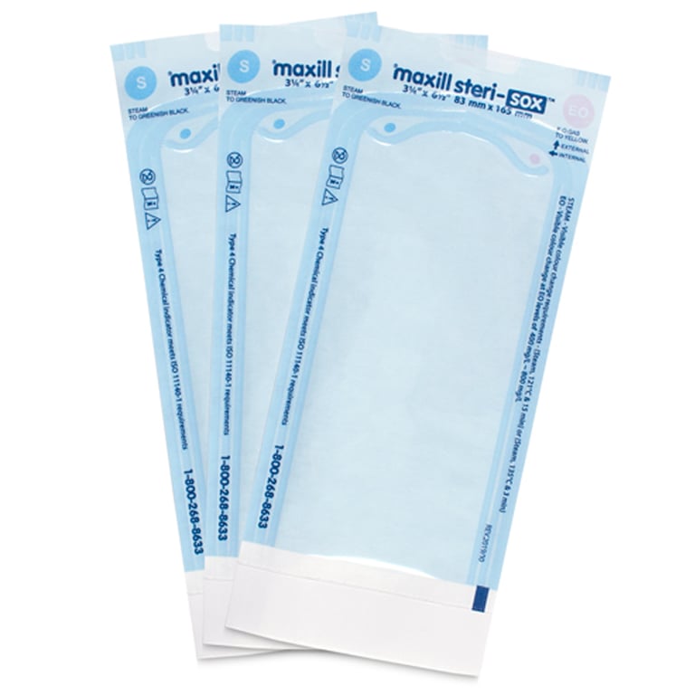 Maxill steri-sox 3.25" x 6.50" Self-Sealing Sterilization Pouches, 200/Box. Sterilization Pouches