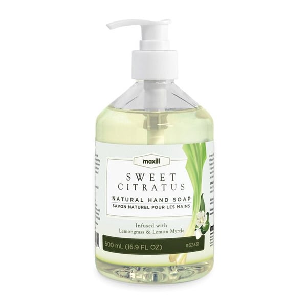 Maxill Sweet Citratus Natural Hand Soap, 16.9oz Pump Bottle. Coconut oil based cleaner balanced