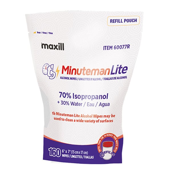 tb Minuteman Lite 70% Isopropyl Alcohol Wipes Refill, 160 Wipes/Roll, 1/Pk. Refill tub