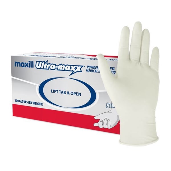 Ultra-maxx Large, Powder Free, Stretchy PVC Vinyl Examination Gloves, 100/Bx. Made of premium