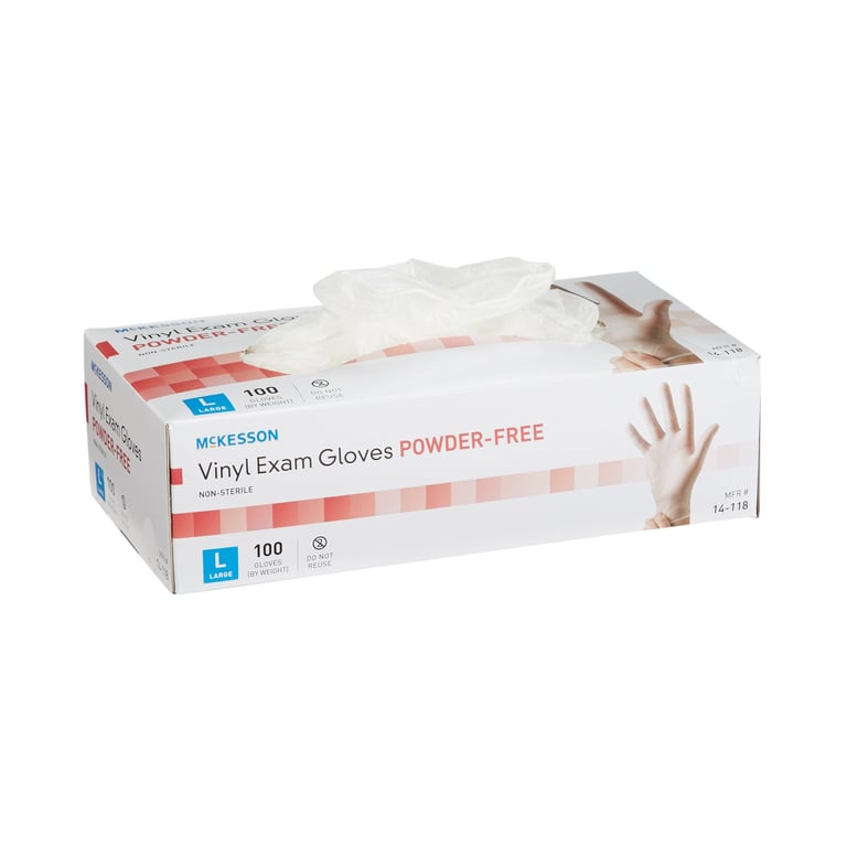 McKesson Vinyl Exam Gloves, Clear LARGE 100/Box, 1000/Case Net32