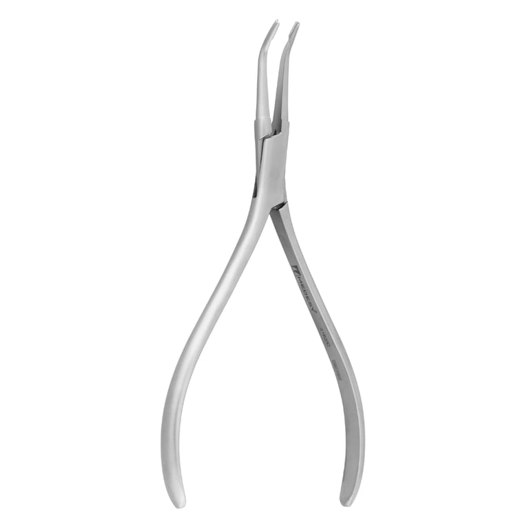 Medesy 2162/C Root Pin Forcep, Curved Tip, 130mm, 1/Pk. Curved forceps feature 0.8mm tips for pin