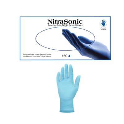 NitraSonic Nitrile Exam Gloves-Sky Blue, Size X-SMALL, 150/Box. Beaded Cuff, non-sterile