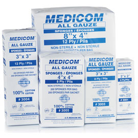 All Gauze 2" x 2" 8-Ply Non Sterile Sponges, 100% pure white cotton No chemical additives