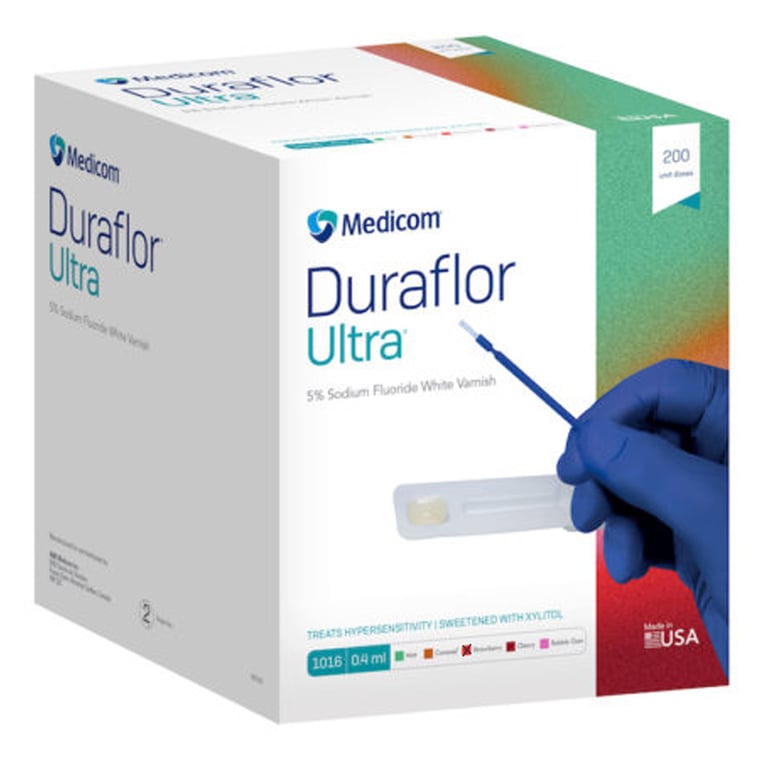 Duraflor Ultra 5% Sodium Fluoride White Varnish, Strawberry, 0.4 mL Unit Dose, 200/Case. Sweetened