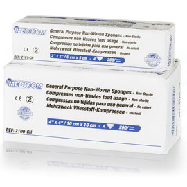 Medicom 4" x 4" Non-Woven Sponges 2000/Cs. General purpose 4 ply, soft, viscose/poly blend