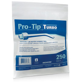 Pro-Tip Turbo 250 Air/Water Syringe Tips, Single Use. Unique dual chamber design to separate air