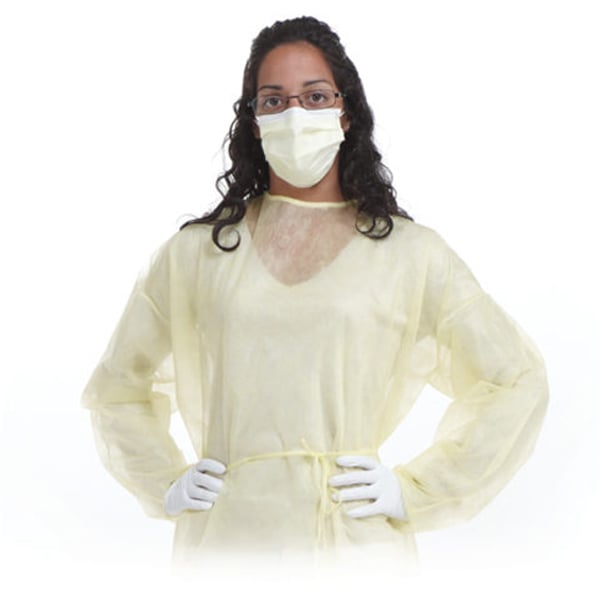 SafeBasics X-Large Isolation Gown Yellow, Elastic Cuffs, Front Tie, 10/Pk. For procedures