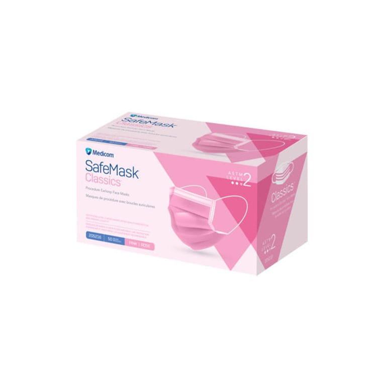 SafeMask Classics Pink Earloop Masks, ASTM Level 2, 50/Box. Perfect comfort and fit