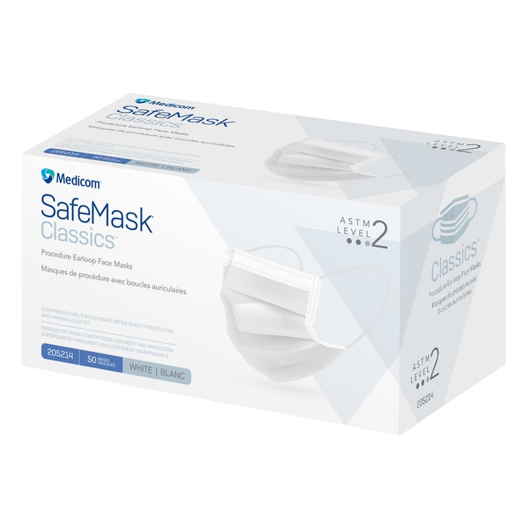 SafeMask Classics White Earloop Masks, ASTM Level
