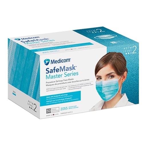 SafeMask Master Series Ear-Loop Face Mask ASTM Level 2 -Ocean Surf (Aquamarine), 50/Bx. Fluid
