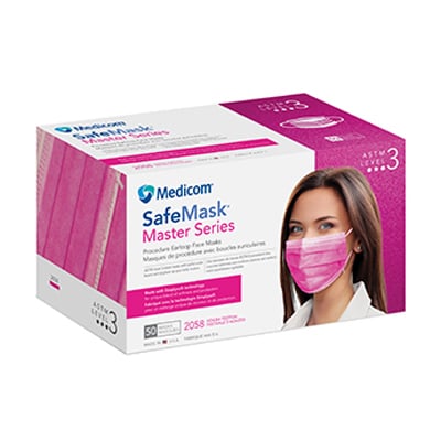 SafeMask Master Series Ear-Loop Face Mask ASTM Level 3 - Azalea Festival (Bright Fuchsia), 50/Bx