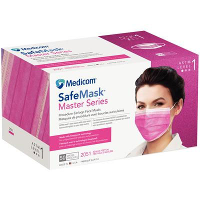 SafeMask Master Series Ear-Loop Face Mask ASTM Level 1 - Azalea Festival (Bright Fuchsia), 50/Bx