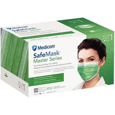 SafeMask Master Series Ear-Loop Face Mask ASTM Level 1 - Lush Lawn (Vibrant Green), 50/Bx. Fluid