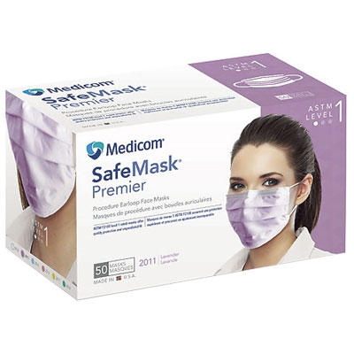 SafeMask Premier Safe-Mask Premier - LAVENDER Ear-Loop Face Mask, 50/Bx. ASTM Level 1 with BFE >