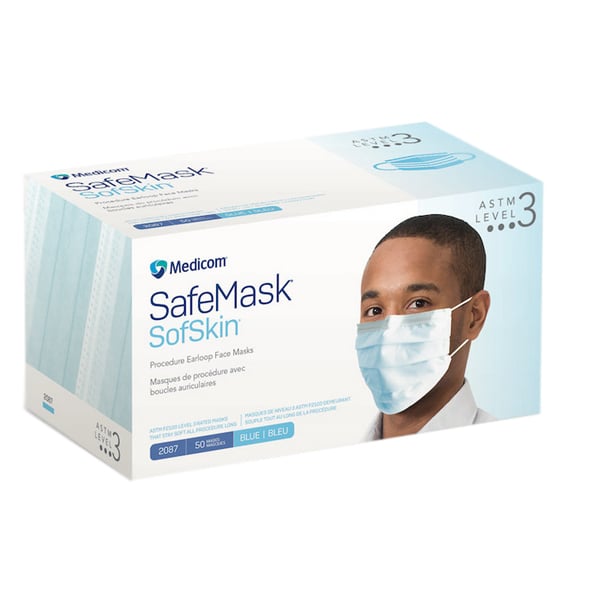 SafeMask SofSkin SafeMask Sof Skin Earloop Face Mask, ASTM Level 3, Blue 50/bx