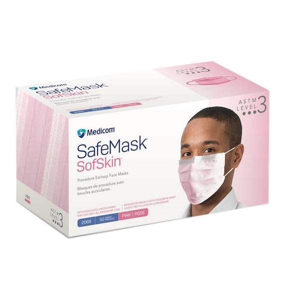 SafeMask SofSkin Earloop Face Mask, ASTM Level 3, Pink 50/bx