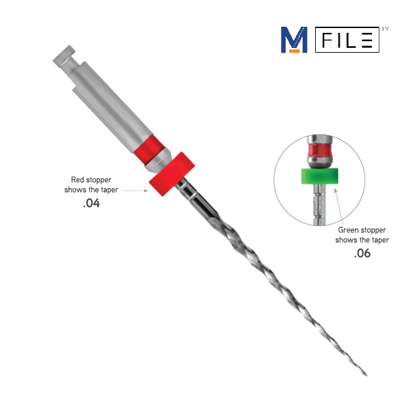 M-File, .06 Taper, 21mm, #25, Red, 6/Pack, Made o