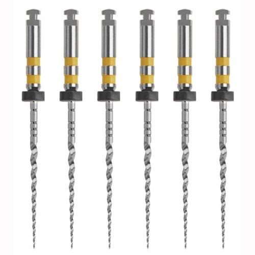 M Taper AF5 25mm NiTi Rotary Files, Yellow, 6/Pk. Files can be Pre-Bent for resistance against