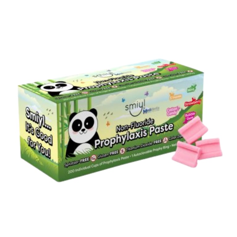 Smiyl Non-Fluoride Prophy Paste, Medium, Bubble Gum, 200/Pk. Provides effective stain removal