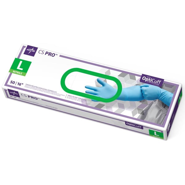 CS Pro 16" Cuff Nitrile Exam Gloves, Blue LARGE 50/Pk. Beaded Cuff, Fully Textured. Thickness: 9