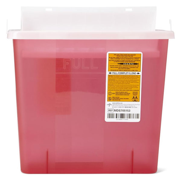 Medline Biohazard Patient Room Sharps Containers Red, 3 Gallon with Lid Net32