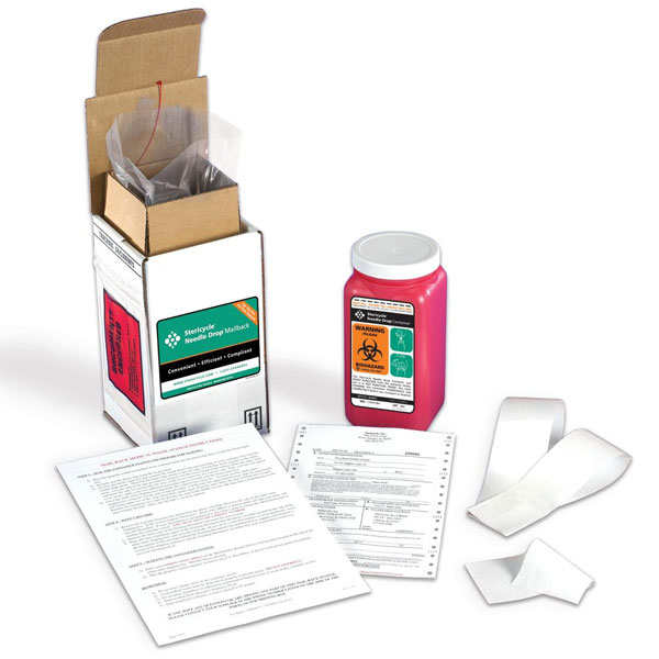Medline Sharps MailBack Container Red, 1 Quart. Each. Kit includes