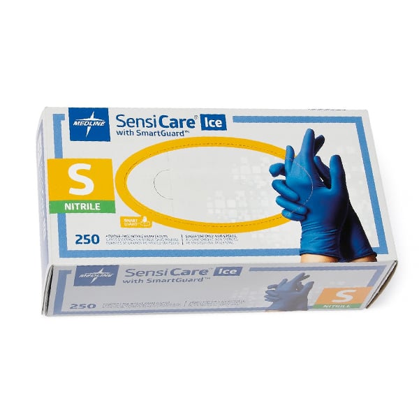 SensiCare Ice Nitrile Exam Gloves with SmartGuard Film, SMALL 250/Bx