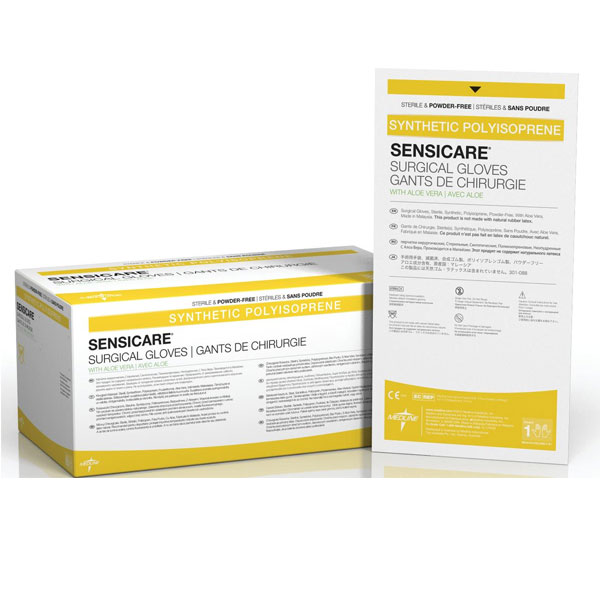 SensiCare with Aloe Synthetic Polyisoprene Surgical Gloves: Size 7, 25 Pairs/Bx. Sterile
