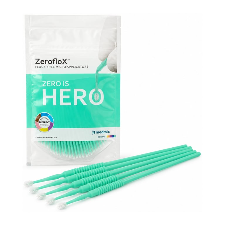 ZerofloX Flock-Free Micro Applicator Brushes, Mint, 50/Pk. Manufactured from elastomer bristles