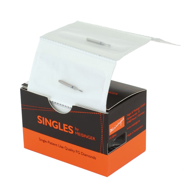 Meisinger SS #1116.6 Super Coarse, Round End Taper, Single Use Diamond Burs, 25/Pk. Head size