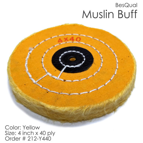 BesQual Muslin Buff - 4" x 40 ply, Yellow, 12/Pk. High quality with uniform stitching polishing