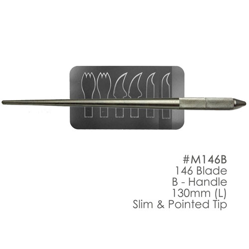 BesQual Porcelain Instrument Blade Set (6) #M146 with B - Handle 130mm, Slim & Pointed Tip. Three