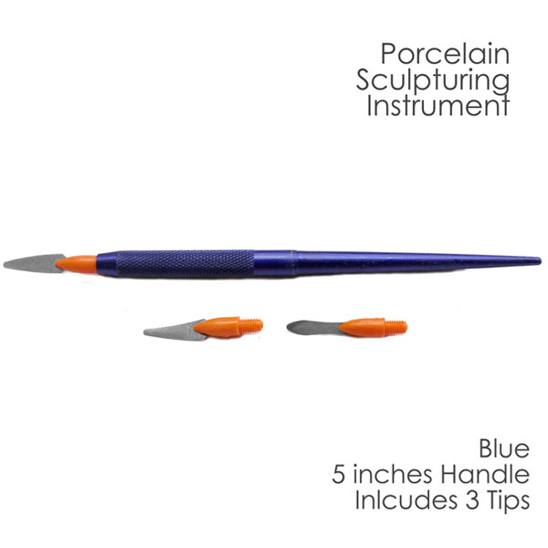 BesQual Porcelain Sculpting Instrument WS-002. 5" Blue Handle and 3 Tips. Weight: 0.4 oz