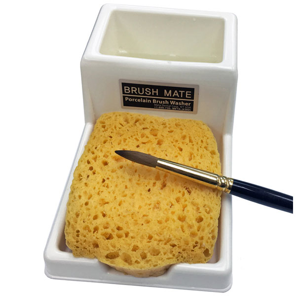 Brush Mate Porcelain Brush Washer. Set Includes: 2-Pop up sponges & 1 Water bucket with sponge