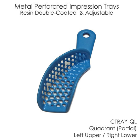 CTrays Resin Double Coated Impression Trays - Upper Left / Lower Right Quadrant, Blue 12/Pk. Large