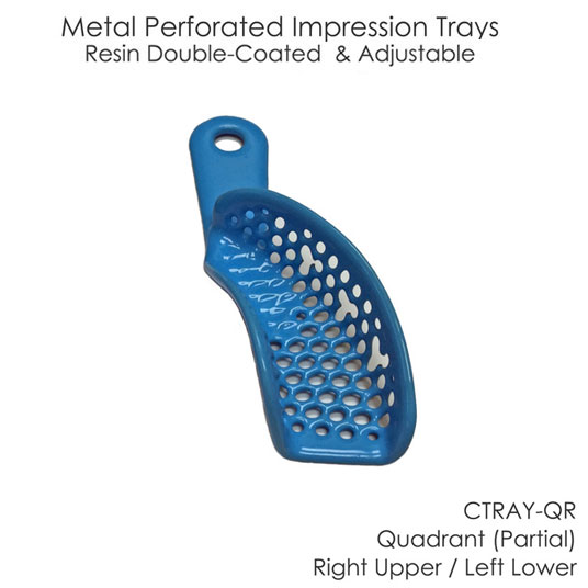 CTrays Resin Double Coated Impression Trays - Upper Right / Lower Left Quadrant, Blue 12/Pk. Large