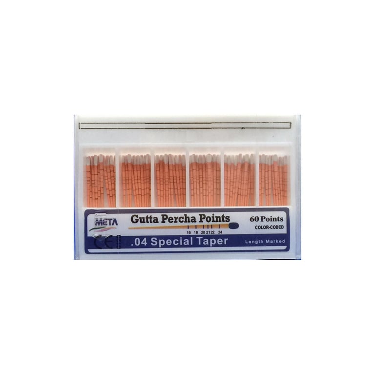 Meta Gutta Percha Points - #25, Taper size 0.04, Color Coded, Spill-Proof Box of 60