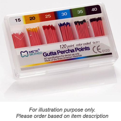 Meta Gutta Percha Points - #80, Color Coded, Sterile, Hand-Rolled, Spill-Proof Box of 120
