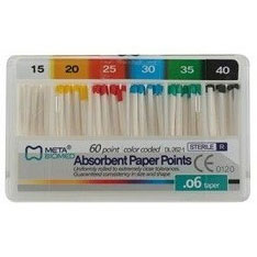 Meta Absorbent Paper Points - #30, Taper size 0.06, Color Coded, Spill-Proof Box of 60