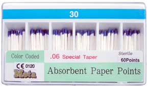 Meta Absorbent Paper Points - #45, Taper size 0.06, Color Coded, Spill-Proof Box of 60