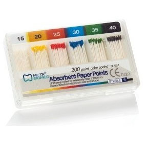 Meta Absorbent Paper Points - #30, Color Coded, Sterile, Hand-Rolled, Spill-Proof Box of 200